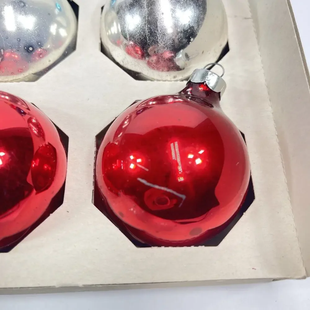 Vintage Pyramid Jumbo Glass Christmas Ornaments 15 ct USA 1970s Original w/Hooks
